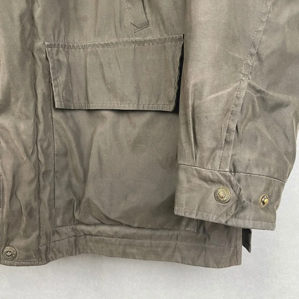 Dockers Mens Field Jacket‎ Olive Brown Resin Coated Fleece Quilted Lined L READ